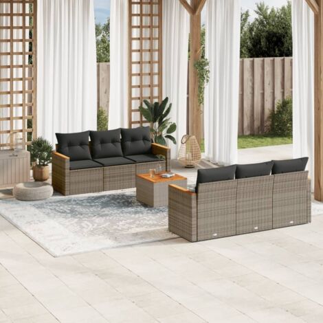 Gartenmöbelset mit Kissen 7-teilig grau Rattan