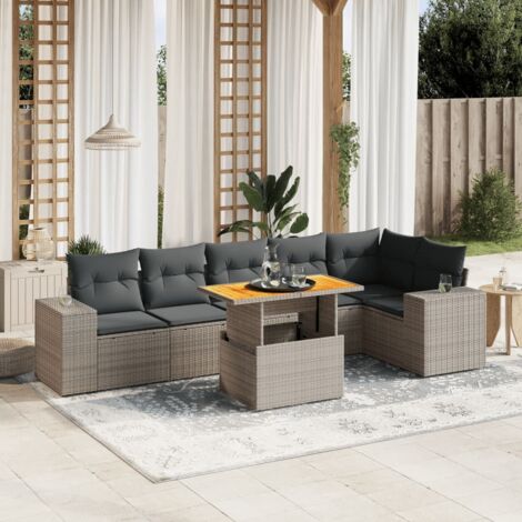 Gartenmöbelset mit Kissen 7-teilig grau Rattan