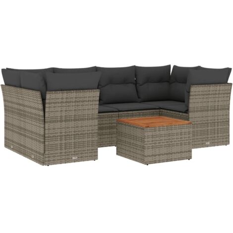 Gartenmöbelset mit Kissen 7-teilig grau Rattan