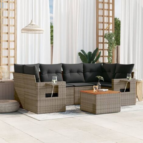 Gartenmöbelset mit Kissen 7-teilig grau Rattan