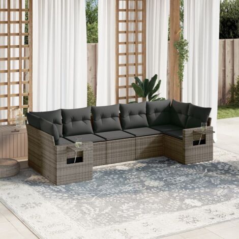 Gartenmöbelset mit Kissen 7-teilig grau Rattan