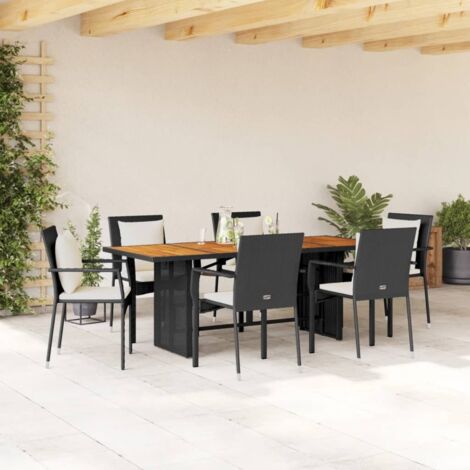 Gartenmöbelset mit Kissen 7-teilig Schwarz Geflecht