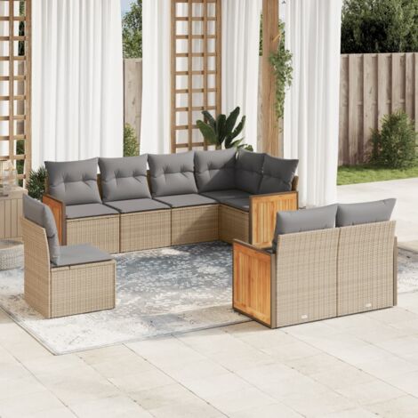 Gartenmöbelset mit Kissen 8 pcs Beige Geflecht