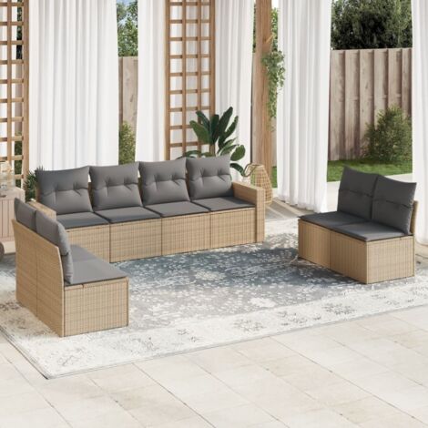 Gartenmöbelset mit Kissen 8 Stück beige Rattan
