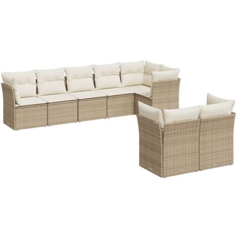 Gartenmöbelset mit Kissen 8 Teile beige geflechtetes Material