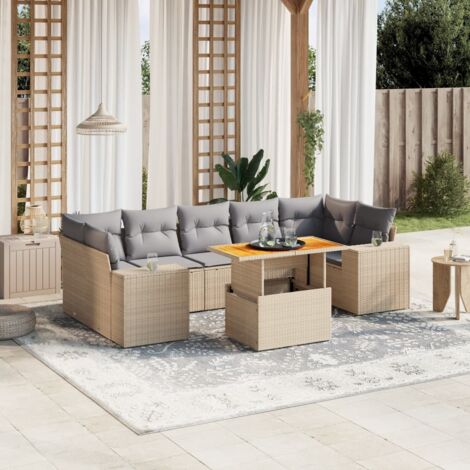 Gartenmöbelset mit Kissen 8 Teile beige geflochtene Harz
