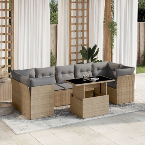 Gartenmöbelset mit Kissen 8 Teile beige geflochtene Kunststoff