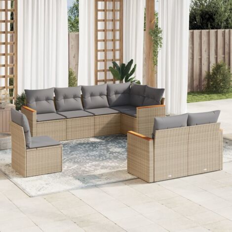Gartenmöbelset mit Kissen 8 Teile beige gemischt Rattan
