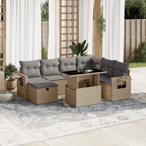 Gartenmöbelset mit Kissen 8 Teile beige Rattan