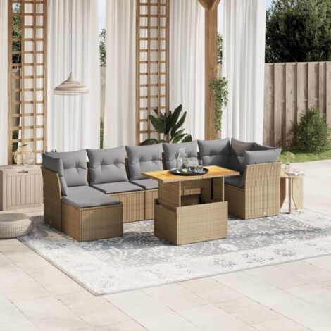 Gartenmöbelset mit Kissen 8 Teile beige Rattan