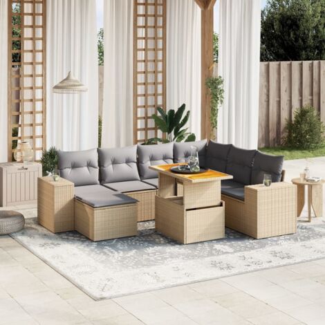 Gartenmöbelset mit Kissen 8 Teile beige Rattan