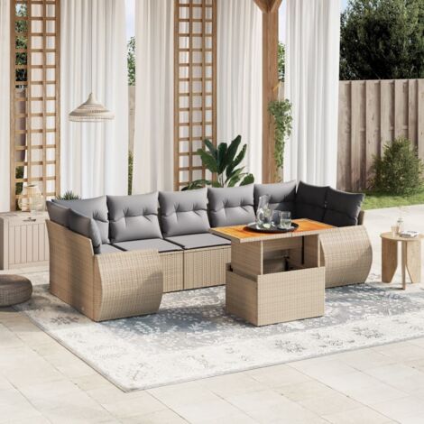 Gartenmöbelset mit Kissen 8 Teile beige Rattan