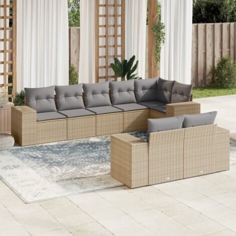 Gartenmöbelset mit Kissen 8 Teile beige rattanoptik