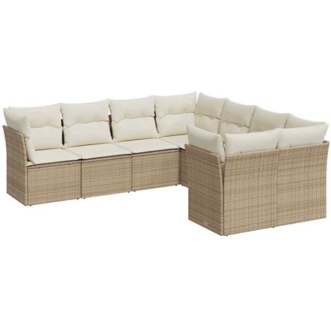Gartenmöbelset mit Kissen 8 Teilig Beige Geflecht
