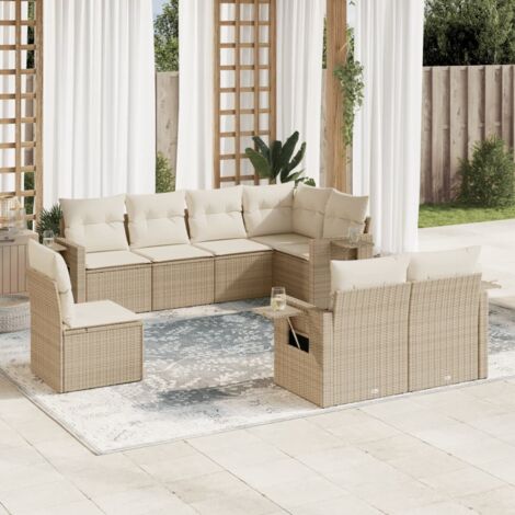 Gartenmöbelset mit Kissen 8-teilig beige geflochtene Kunstharz