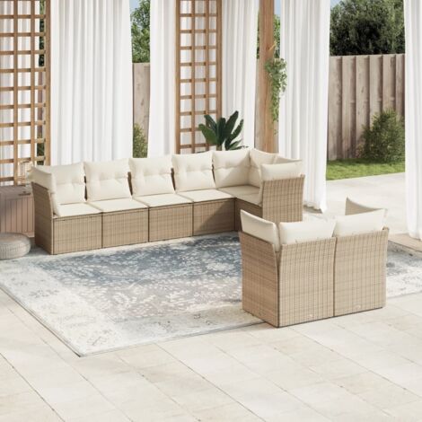 Gartenmöbelset mit Kissen 8 Teilig Beige Geflochtenes Material