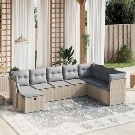 Gartenmöbelset mit Kissen 8-teilig Beige Gemischtes Rattan