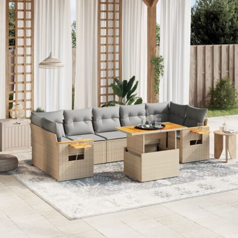 Gartenmöbelset mit Kissen 8-teilig beige Rattan