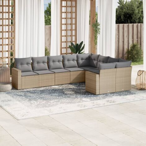 Gartenmöbelset mit Kissen 9 Teile beige geflochtene Kunstharz