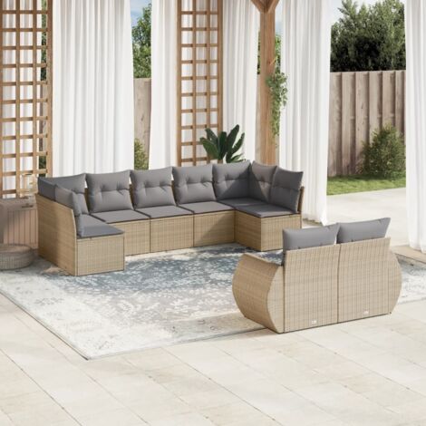 Gartenmöbelset mit Kissen 9 Teile beige geflochtene Kunstharz