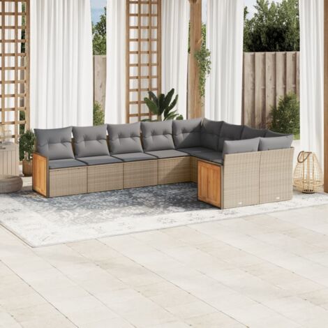 Gartenmöbelset mit Kissen 9 Teile Beige Rattan