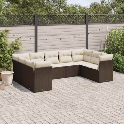 Gartenmöbelset mit Kissen 9 Teile Braun Geflochtene Kunststoffe