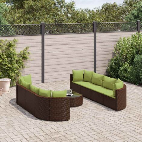 Gartenmöbelset mit Kissen 9 Teile braun geflochtene Kunststoffe