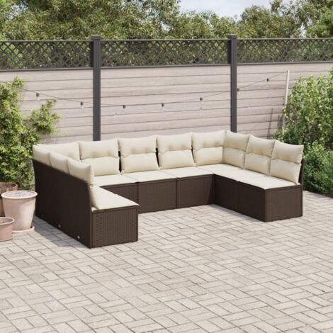 Gartenmöbelset mit Kissen 9 Teile braun Rattan