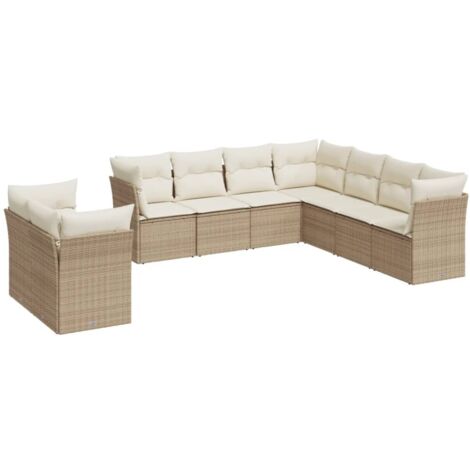 Gartenmöbelset mit Kissen 9-teilig beige geflochtene Kunstharz
