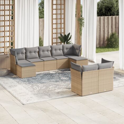 Gartenmöbelset mit Kissen 9-teilig beige geflochtenes Polyester