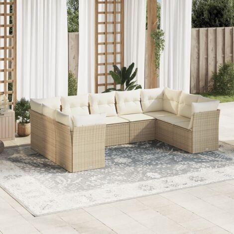 Gartenmöbelset mit Kissen 9-teilig Beige Rattan