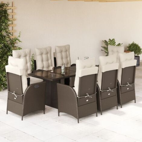Gartenmöbelset mit Kissen 9 Teilig braun Poly Rattan