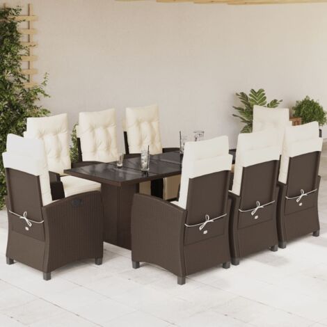 Gartenmöbelset mit Kissen 9-teilig braun Poly Rattan
