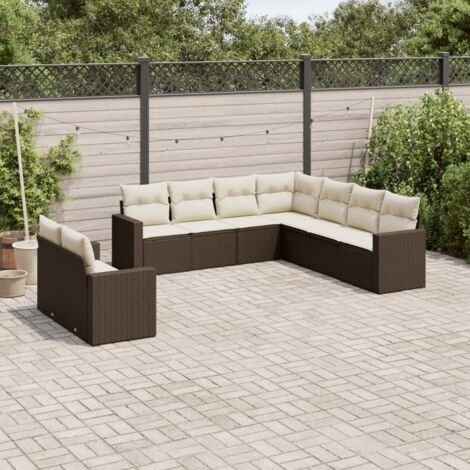 Gartenmöbelset mit Kissen 9-teilig Braun Rattan