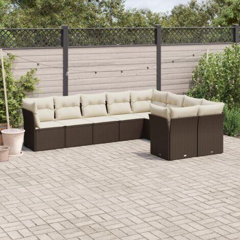 Gartenmöbelset mit Kissen 9 Teilig braun Rattan