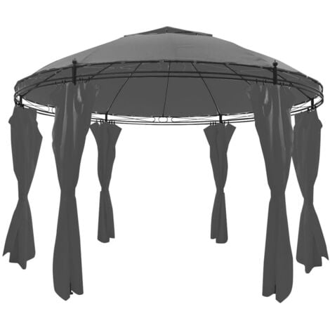 Gartenpavillion mit Vorhängen Rund 3,5x2,7 m Anthrazit vidaXL