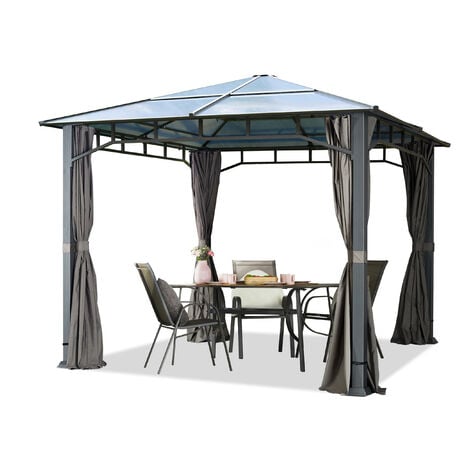 CARPASOL Gartenpavillon 3x3 m wasserdicht ALU DELUXE Polycarbonat Dach 8mm Pavillon 4 Seitenteile Partyzelt grau 9x9 cm Profil