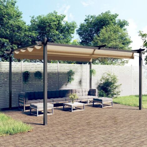 Gartenpavillon mit einziehbarem Dach 4x3 m Taupe