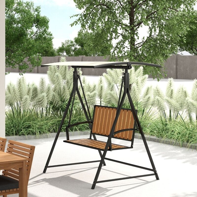 Stilvora Gartenschaukel 2-sitzer Mit Verstellbarem Sonnendach 142×112×162 Cm Metallgestell Schwarz Für Garten Und Terrasse