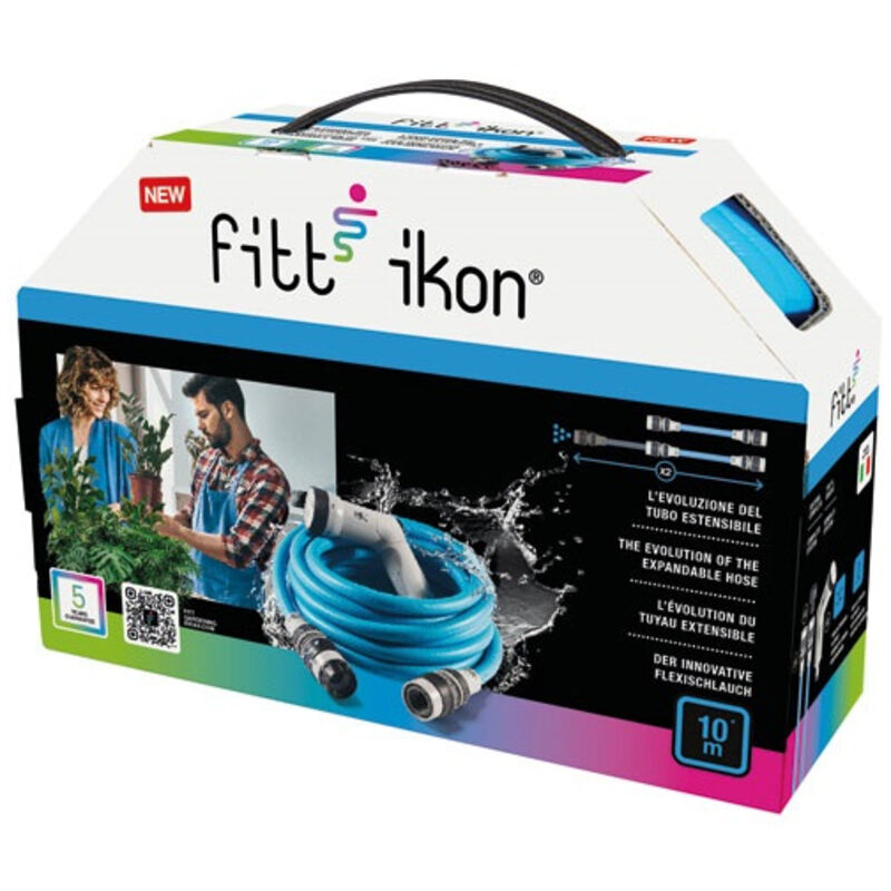 Idroweb Defibrico - Fitt Ikon 10 M - Gartenschlauch, Ausziehbar, Kompakt, Leicht Und Sofort Einsatzbereit, Mit Multifunktions-pistole, Blau