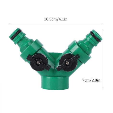 Gartenschlauchverteiler2-Wege-Schlauchkupplung mit Ventil,ABS-Gartenschlauchverteiler mit Bewässerungsregelventil, Wasserhahnadapter-Verteiler2-Wege-Schlauchkupplung mit Ventil (ABS, 10,5 cm, grün, 1 