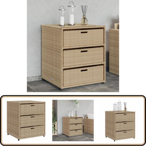 Gartenschrank Beige 55x59x69 cm Poly Rattan - Outdoor-Möbel - Gartenschrank - Stauraum - Gartenorganisation - Rattanmöbel