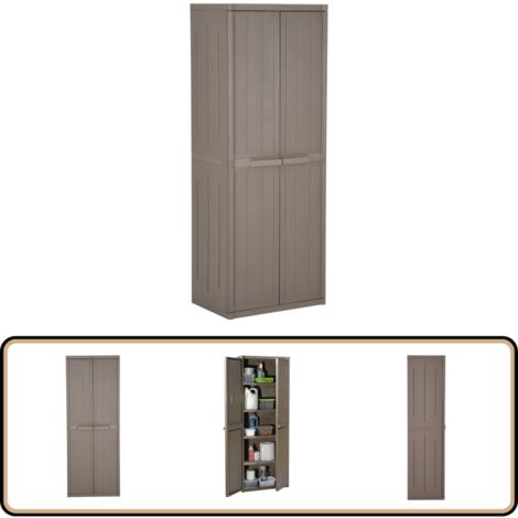Gartenschrank Braun 65x45x172 cm PP Holz-Optik - Lagerschrank - Garderobenschrank - Stauraum - Außenmöbel - Terrassenmöbeln