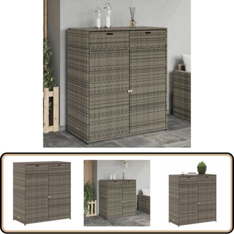 Gartenschrank Grau 105x55x113 cm Poly Rattan - Outdoor-Schrank - Gartenschrank - Stauraum - Gartenorganisation - Wetterfest
