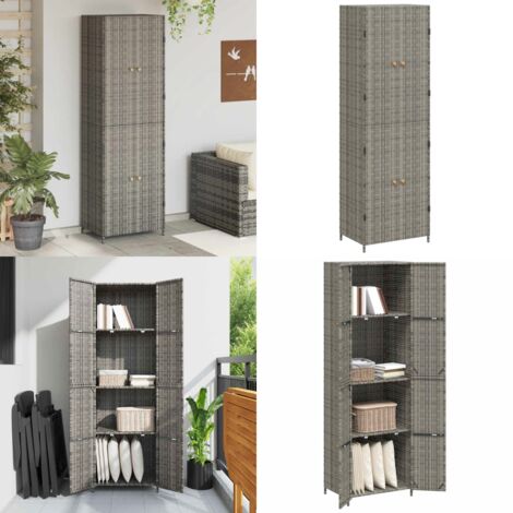 Gartenschrank Grau 59x40x180 cm Poly Rattan - Gartenschrank - Outdoor Möbel - Stauraumspeicher - Wetterfest - Holzoptik - Home & Living
