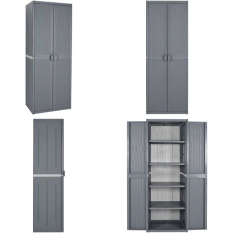Gartenschrank Grau 65x45x172 cm PP Rattan - Gartenschrank - Aufbewahrungsbox - Außenaufbewahrung - Rattan Optik - Gardenausstattung - Home & Living