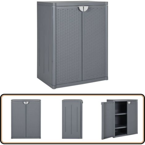 Gartenschrank Grau 65x45x88 cm PP Rattan-Optik - Gartenschrank - Lagerschank - Outdoor Möbel - Gartenmöbel - Rattan Optik