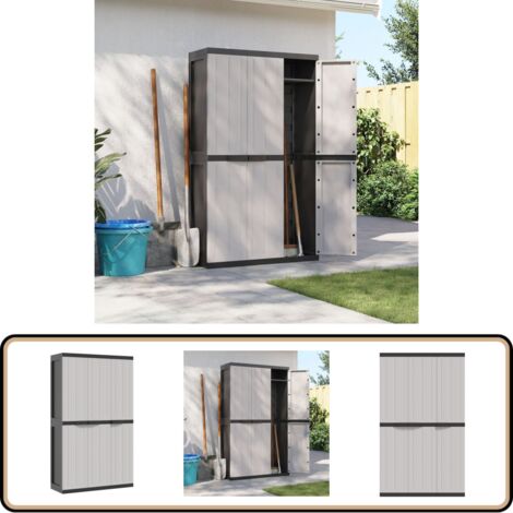 Gartenschrank Grau und Schwarz 97x37x165 cm PP - Gartenschrank - Außenaufbewahrung - Werkzeugschrank - Stauraum - Wetterfest