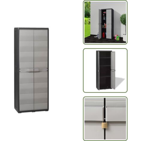Gartenschrank mit 3 Böden Schwarz und Grau - Gartenschrank - Außenaufbewahrung - Werkzeugschrank - Stauraum - Polypropylen