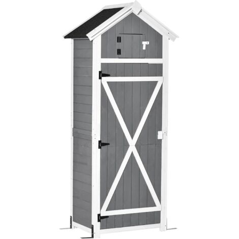 Gartenschrank mit Tür und Dach, Geräteschuppen aus Holz, grau, 78x52,5x182cm, ideal für Gartenlagerung & faltbaren Tisch
